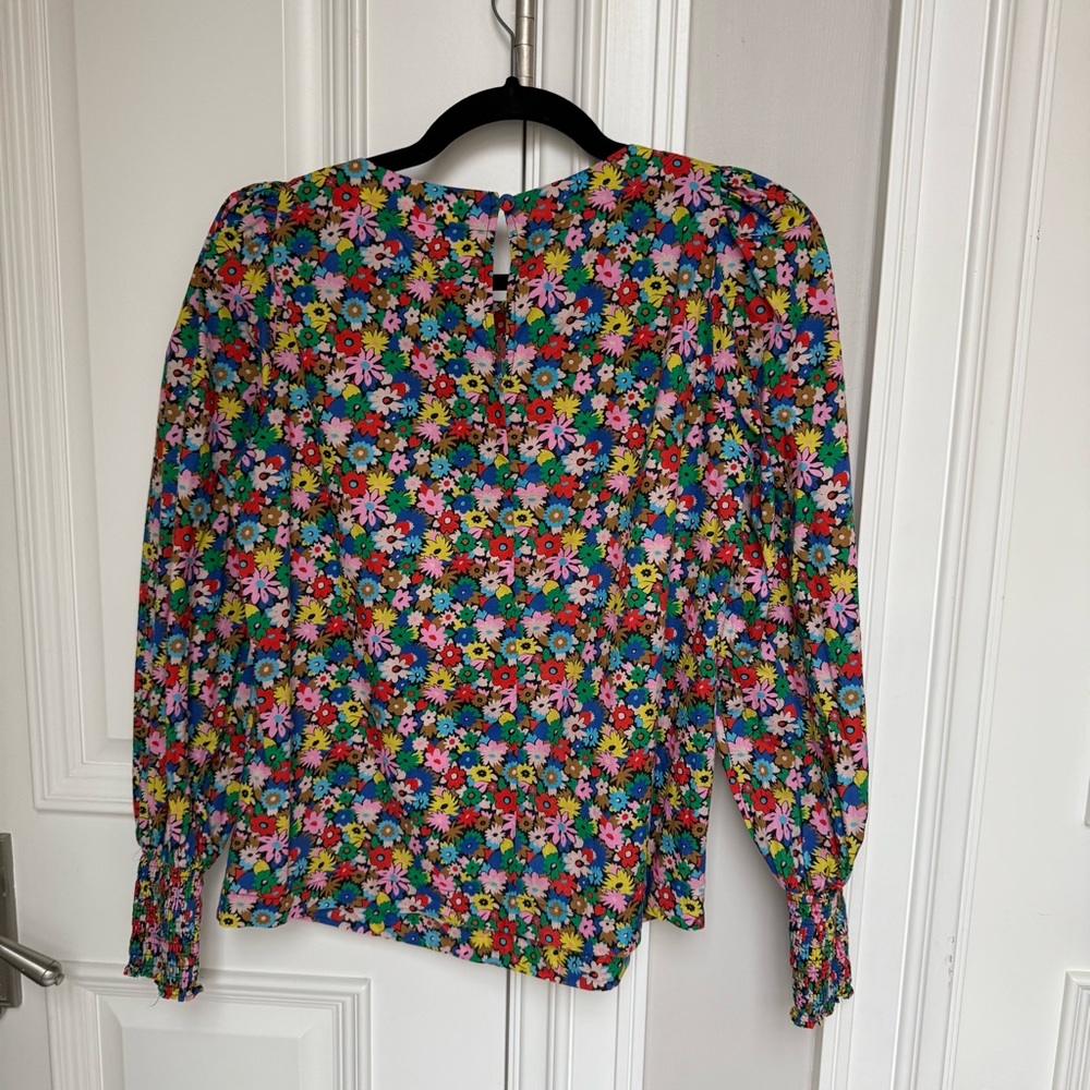 Boden Ditsy Floral Cotton Top Women’s Smocked Cuff Blouse Size US 2 - Picture 5 of 6